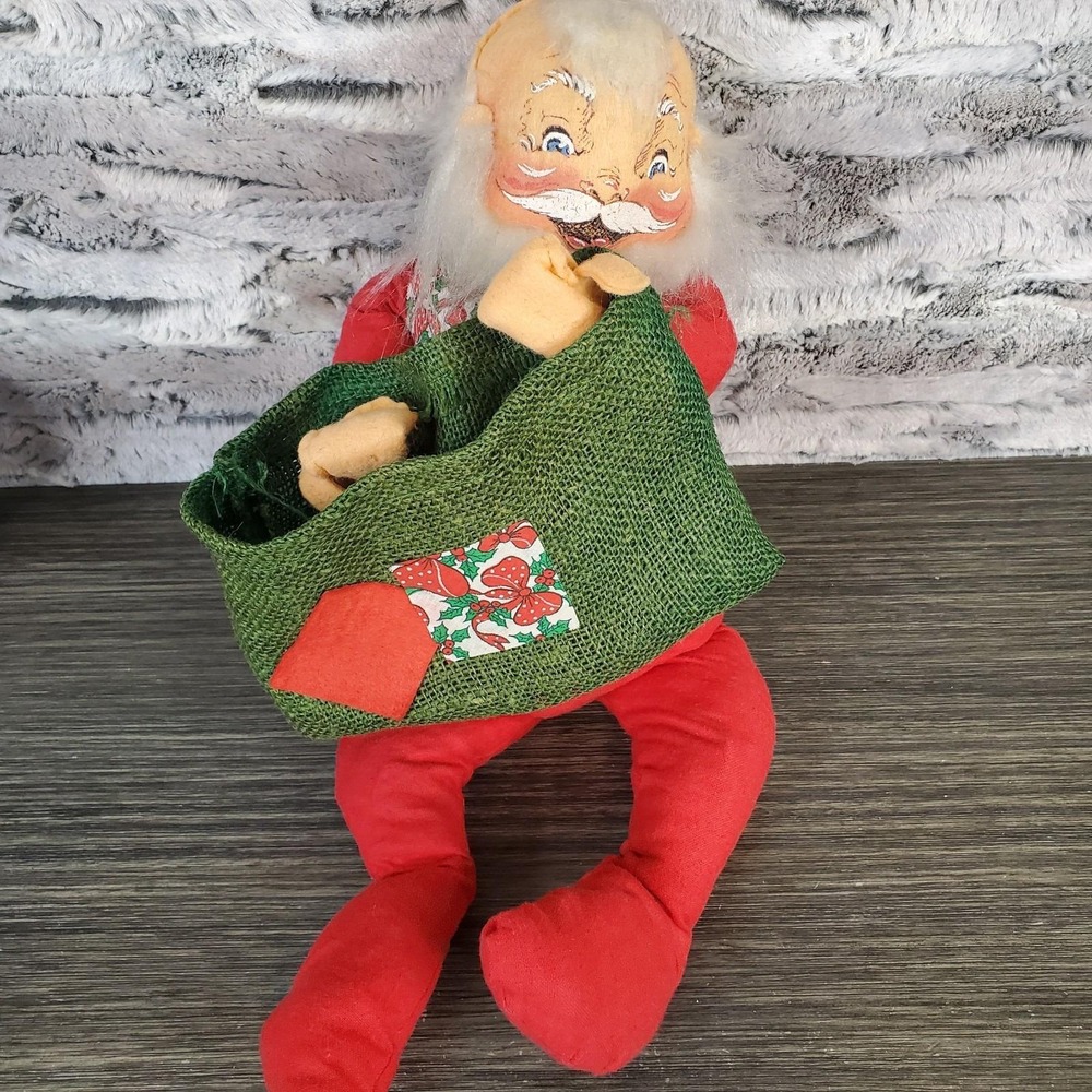 Vtg.‎ Annalee Santa w/Green Card Sack 18" Mobilitee Christmas Posable Figure